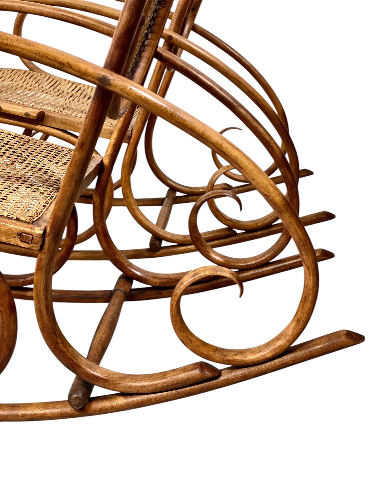 photo for sale 19th Century Rare Pair Of Beechwood And Cane Rocking Chairs