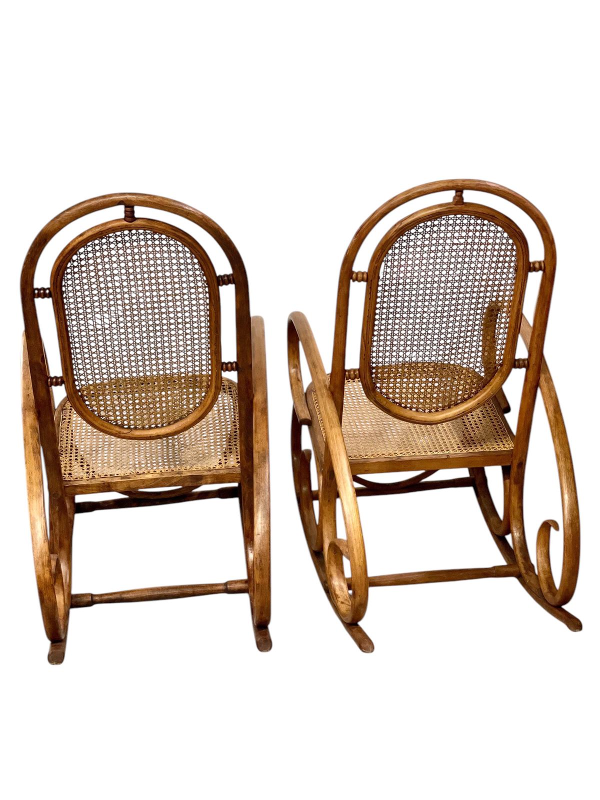 Furniture 19th Century Rare Pair Of Beechwood And Cane Rocking Chairs photo