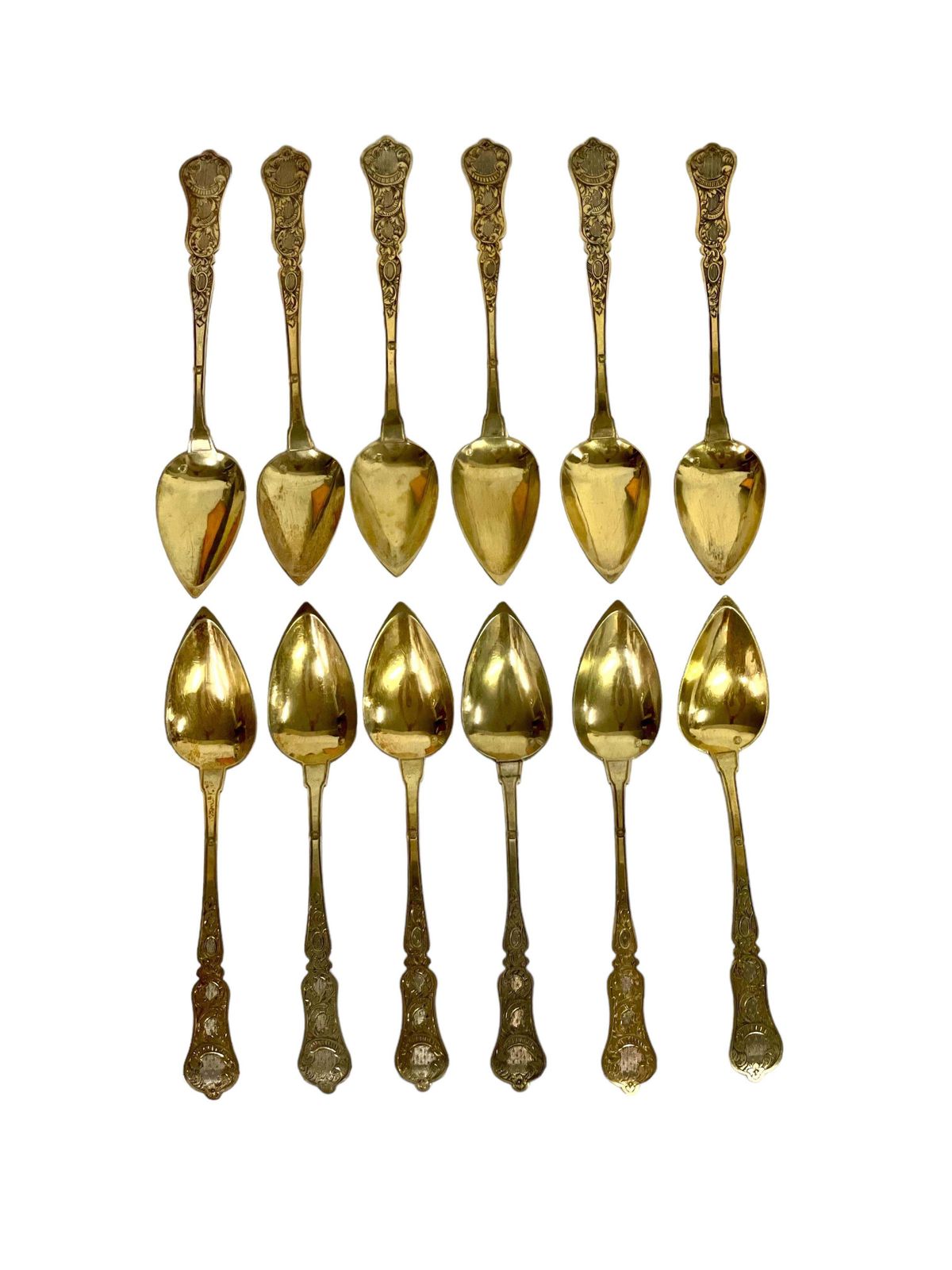 Set Of Twelve 19th Century Vermeil Spoons In Its Original Leather Case photo vintage