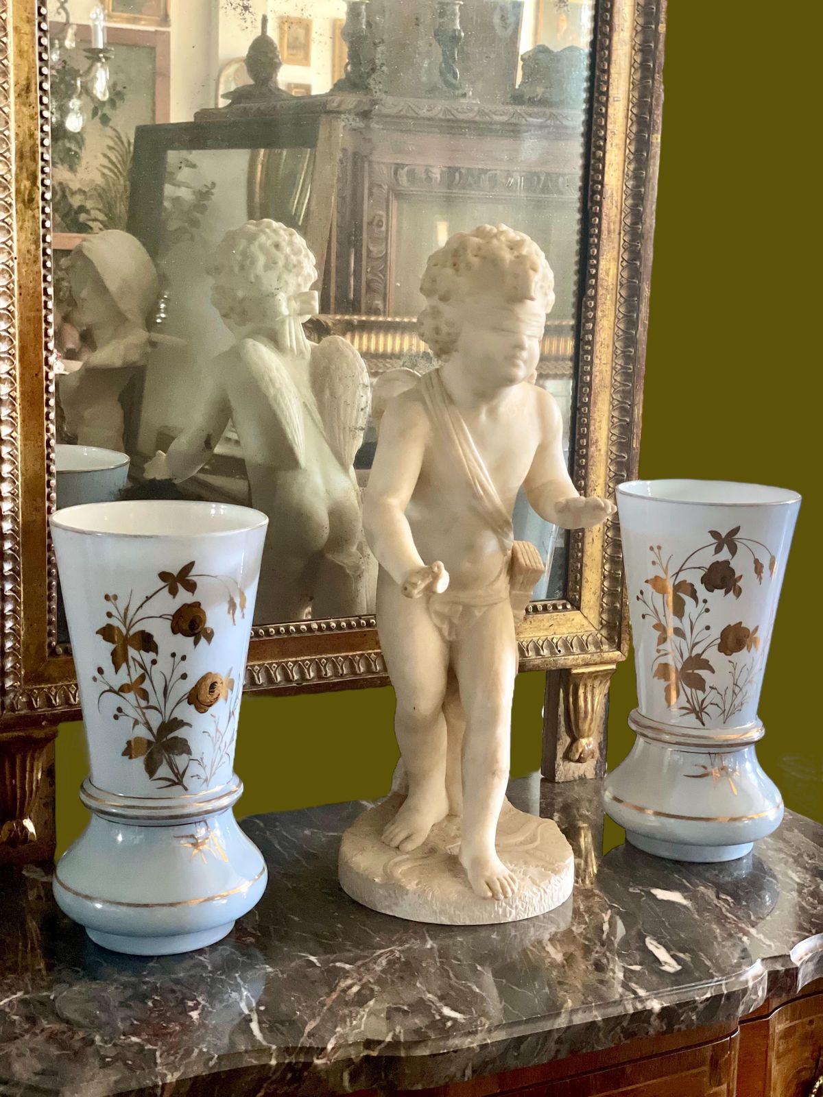 1361.0 Pair Of Large Gilt And Pale Blue Opaline Vases, Napoleon III Period photo