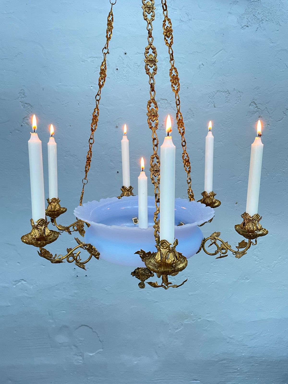 Antique Candelabra In Blue Glass And With Brass Fittings From The 1800s photo furniture
