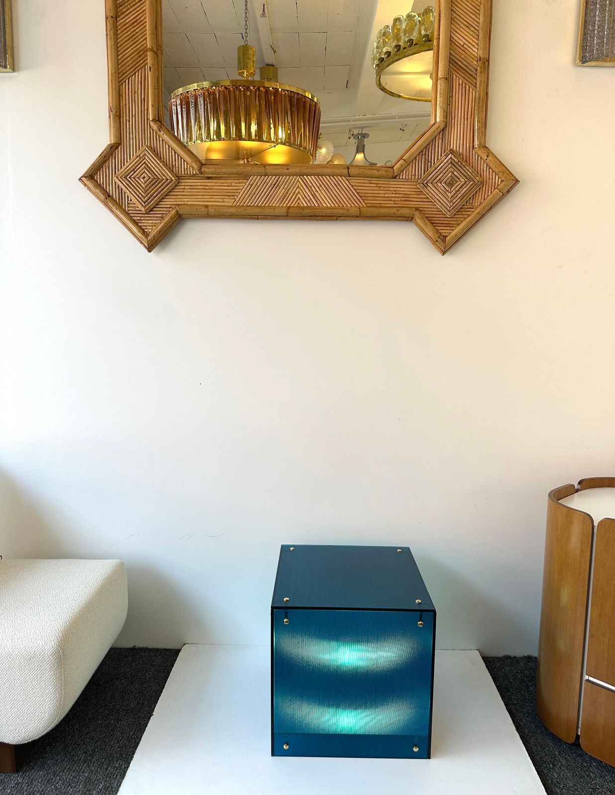 Contemporary Cube Lamp Blue Murano Glass And Brass, Italy photo furniture