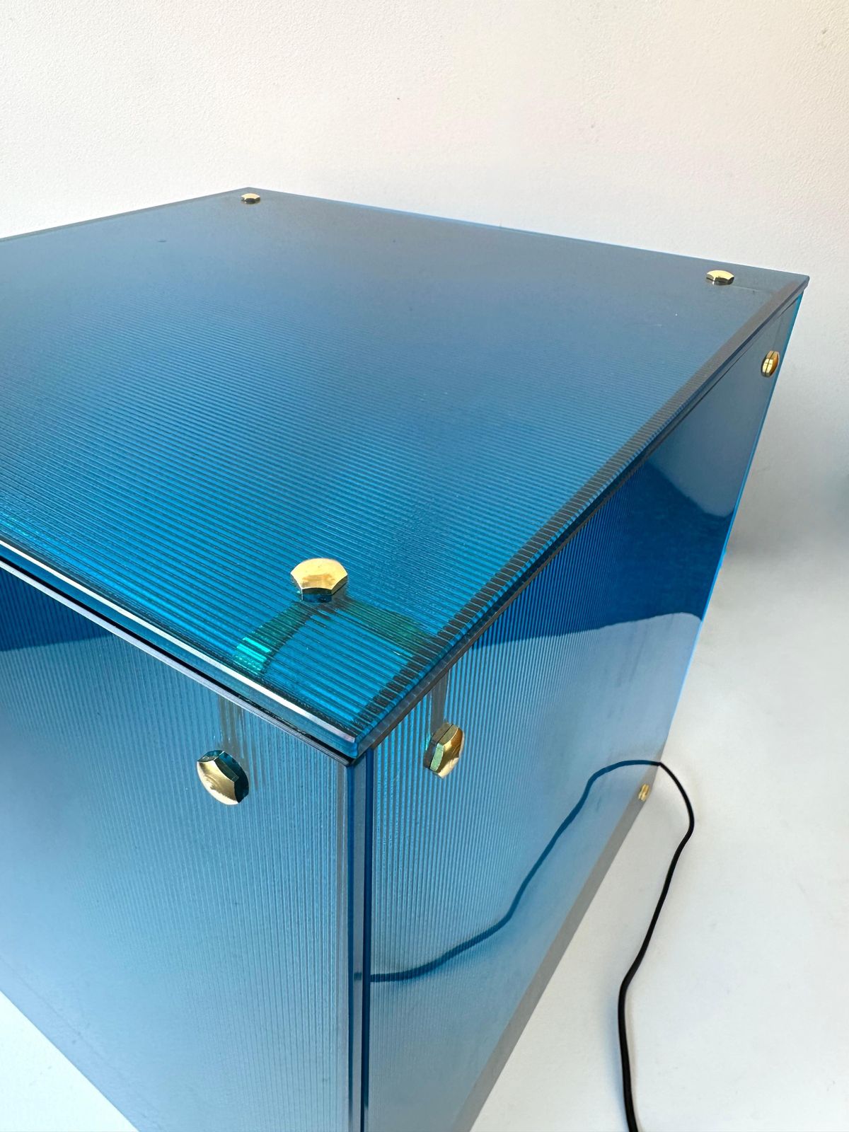 2573.0 Contemporary Cube Lamp Blue Murano Glass And Brass, Italy photo