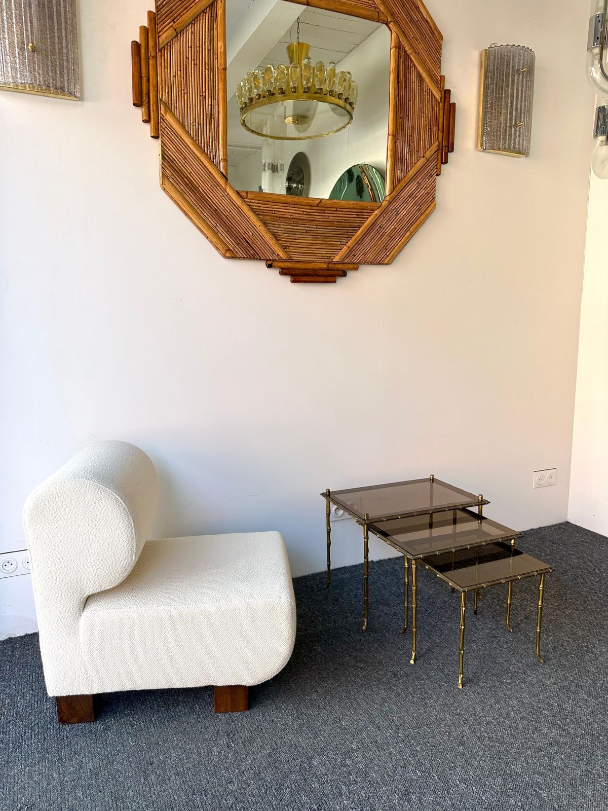 photo for sale Set Of 3 Nesting Tables Bamboo Gilt Bronze By Maison Baguès. France, 1960s