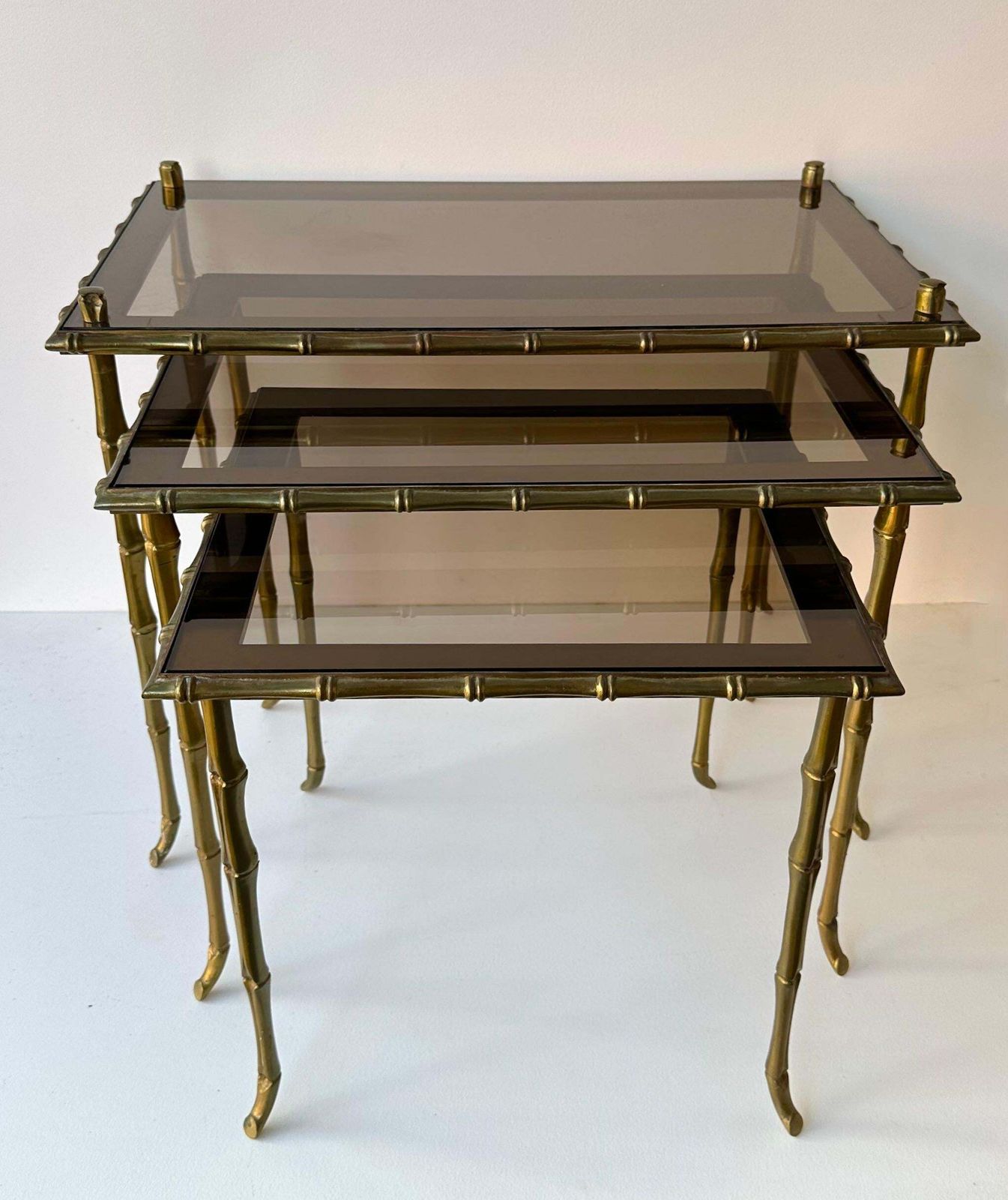 Furniture Set Of 3 Nesting Tables Bamboo Gilt Bronze By Maison Baguès. France, 1960s photo