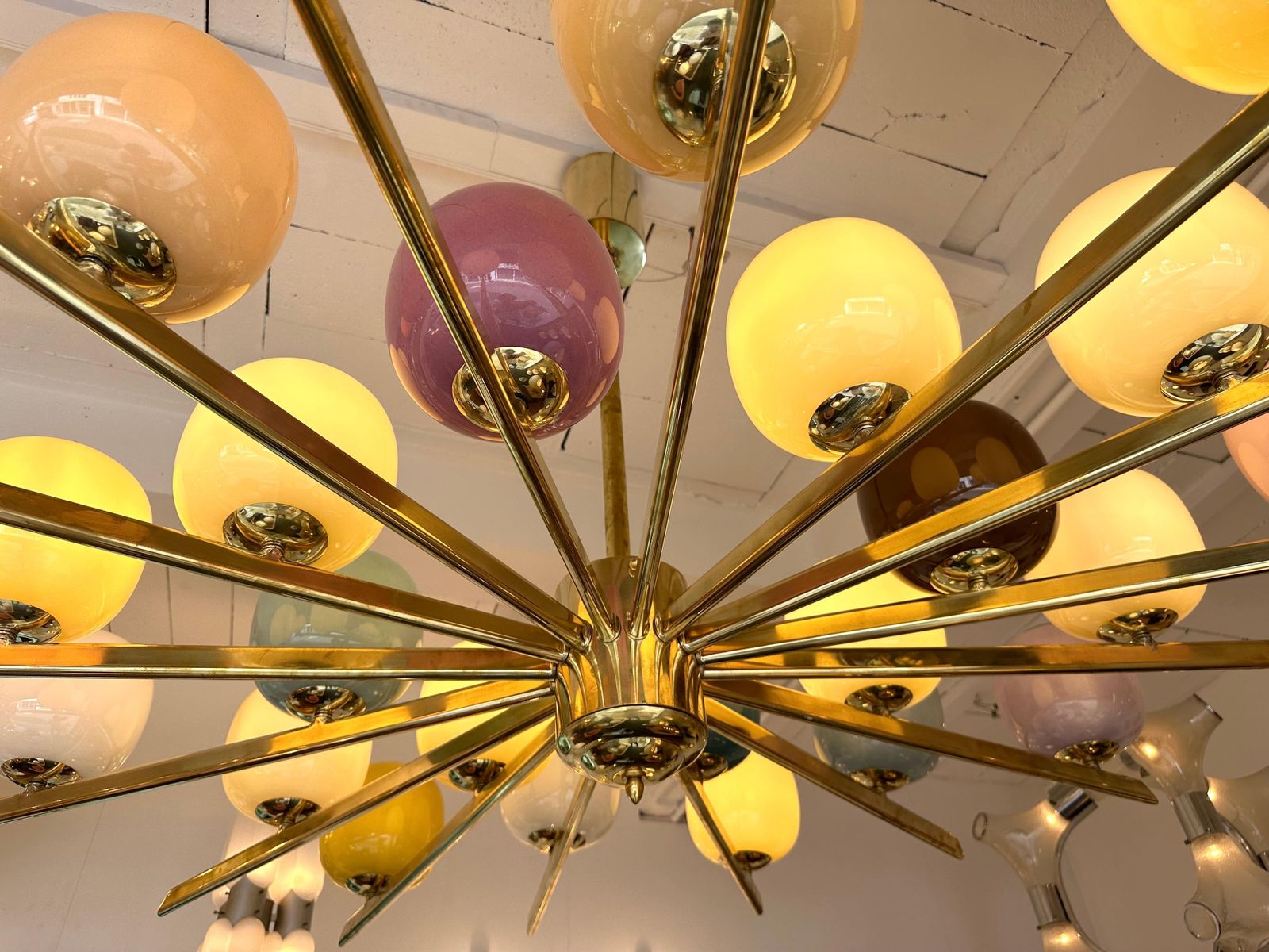Large Contemporary Candy Chandelier Brass And Murano Glass , Italy photo Lighting