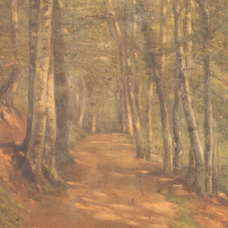 French Oil Painting On Canvas Of A Forest Footpath Signed & Dated 1900 photo for sale