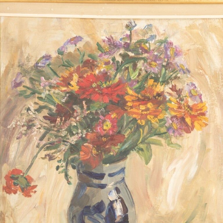 Dutch Impressionistic Still Life Flowers Oil Painting On Board photo for sale