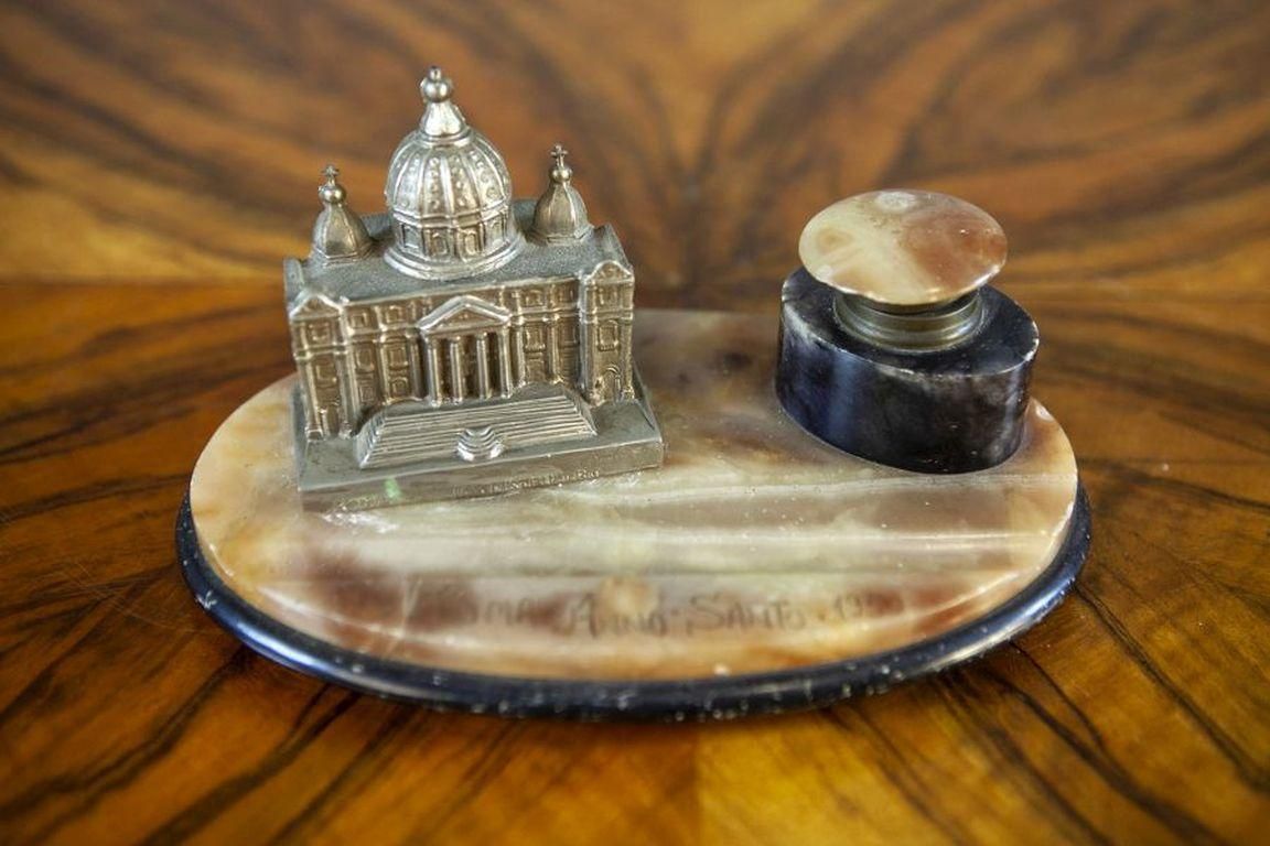 Memorial Marble Inkwell From The Early 20th Century photo for sale