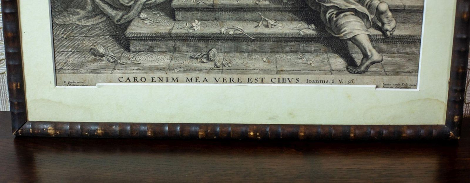 Engraving In Wooden Frame With Religious Scene   18th Century photo Art