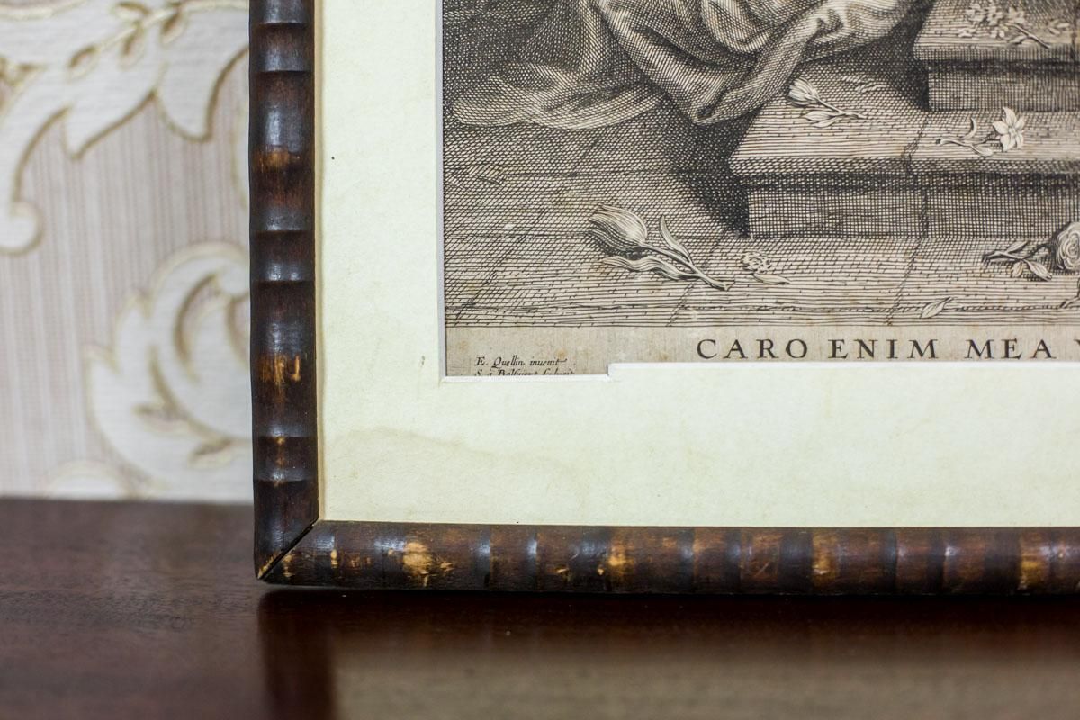 Engraving In Wooden Frame With Religious Scene   18th Century photo vintage