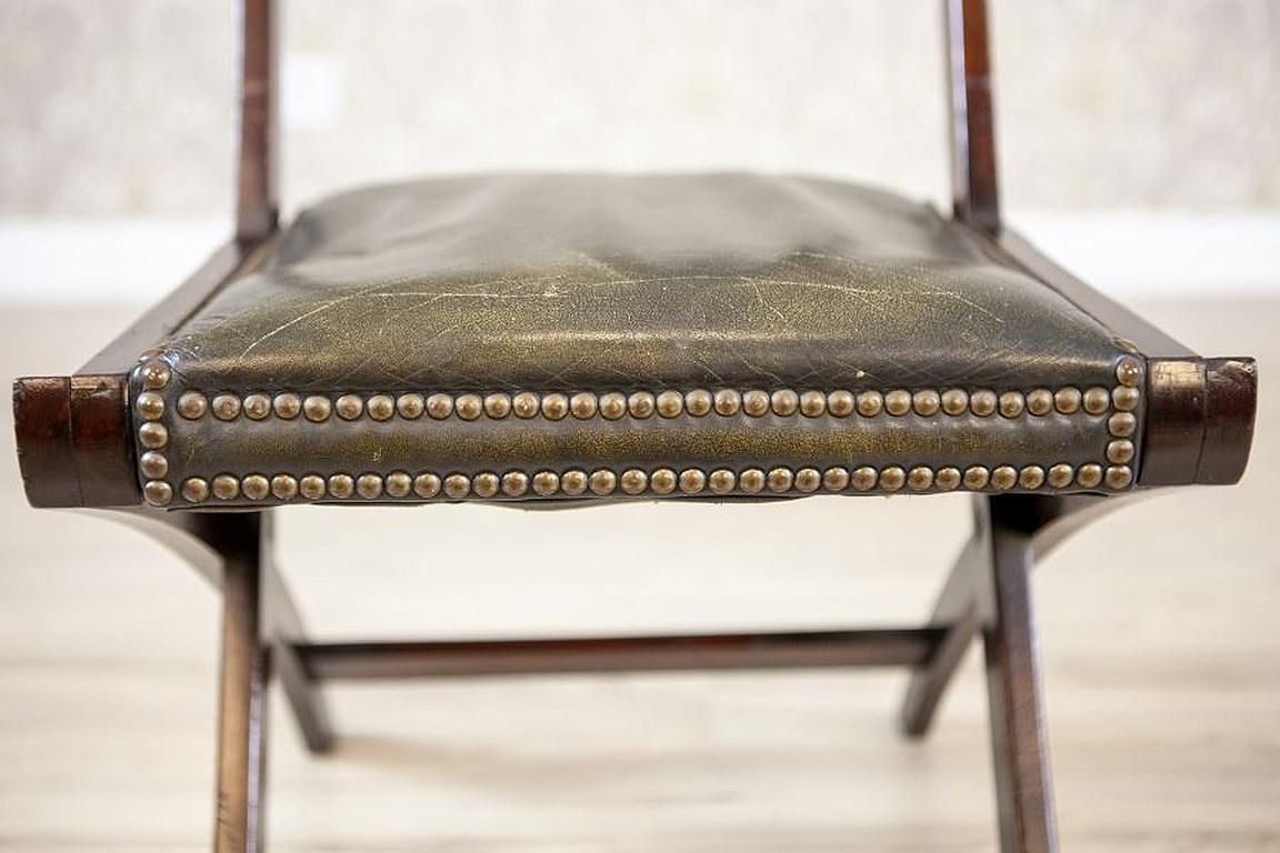 photo buy 20th Century Walnut Folding Chair Upholstered With Dark Green Leather