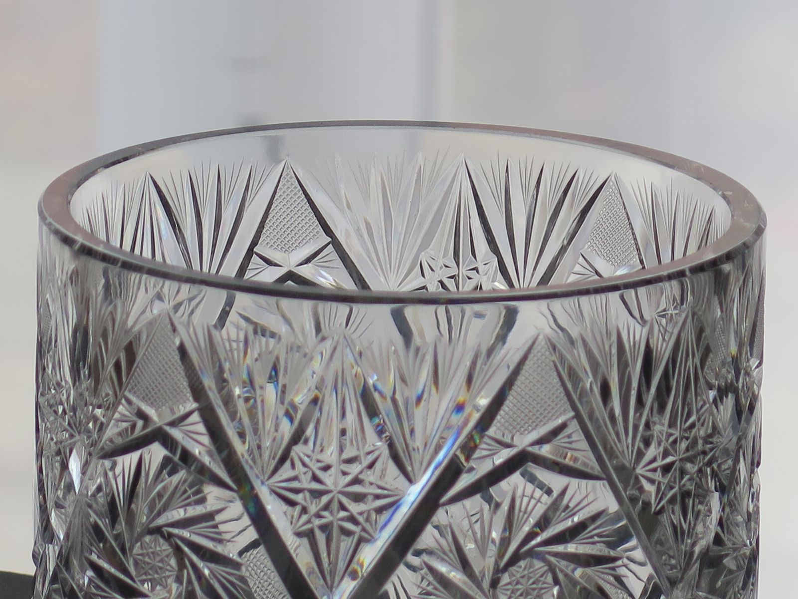 Cut Glass Crystal Jardiniere Or Vase With Thistles & Leaves, Ca 1920 photo vinterior
