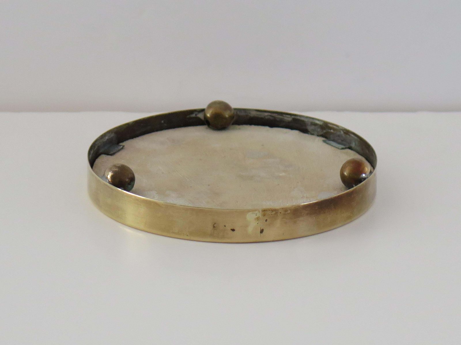 Home Decor Antique 18th C Delft Manganese Tile Stand In Brass Frame With Bun Feet, Ca 1760 photo