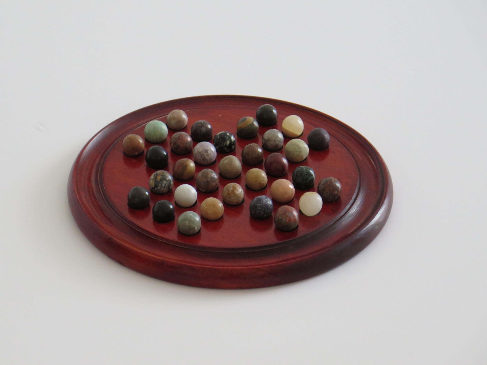 Marble Solitaire Game With Hardwood Board And 33 Agate Stone Marbles, Circa 1925 photo Home Decor