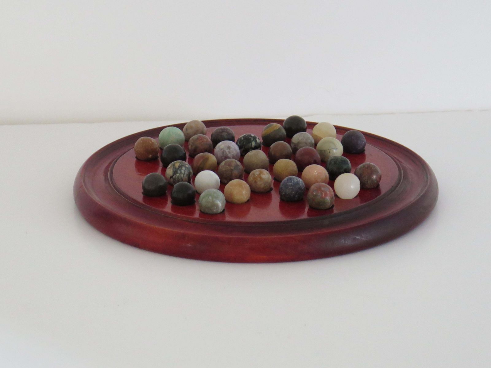 Marble Solitaire Game With Hardwood Board And 33 Agate Stone Marbles, Circa 1925 photo 331.0