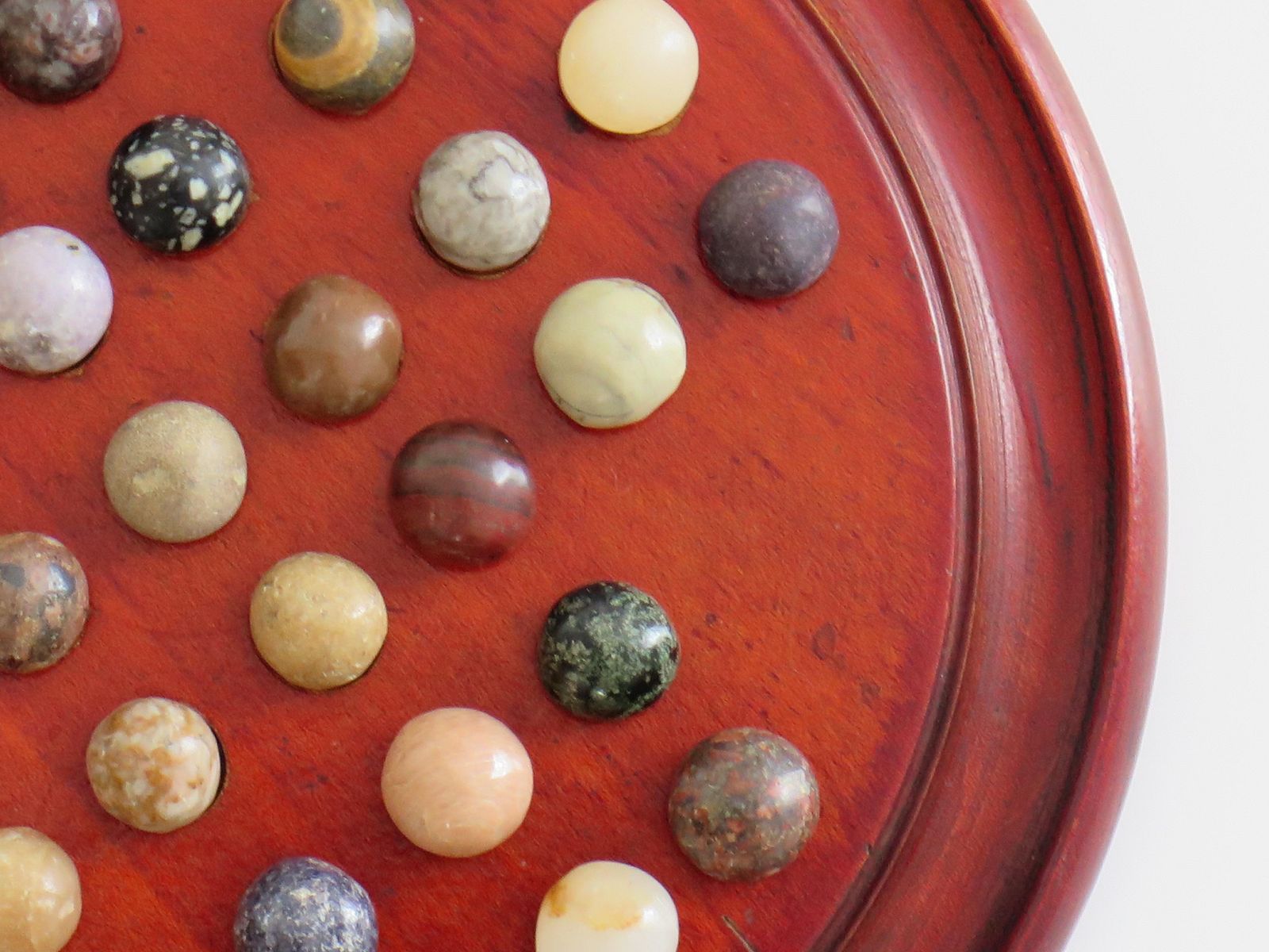 Marble Solitaire Game With Hardwood Board And 33 Agate Stone Marbles, Circa 1925 photo buy