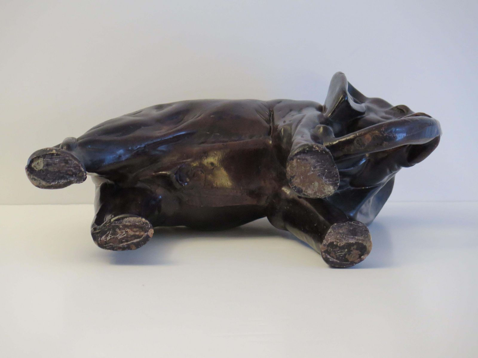Art Large Elephant Stone Sculpture Hand Made And Signed Under The Foot, Circa 1920 photo