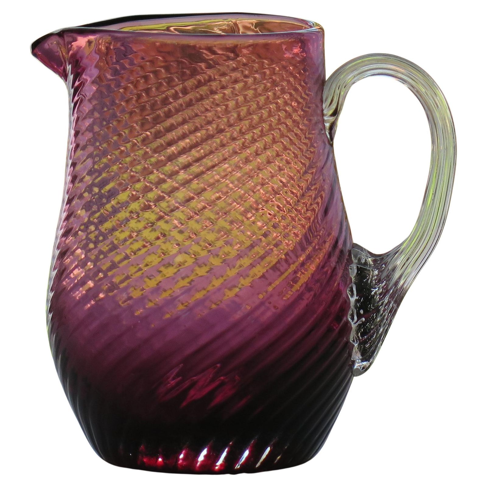 Victorian Cranberry Glass Cream Jug Wrythen Moulded Detail, English Circa 1870