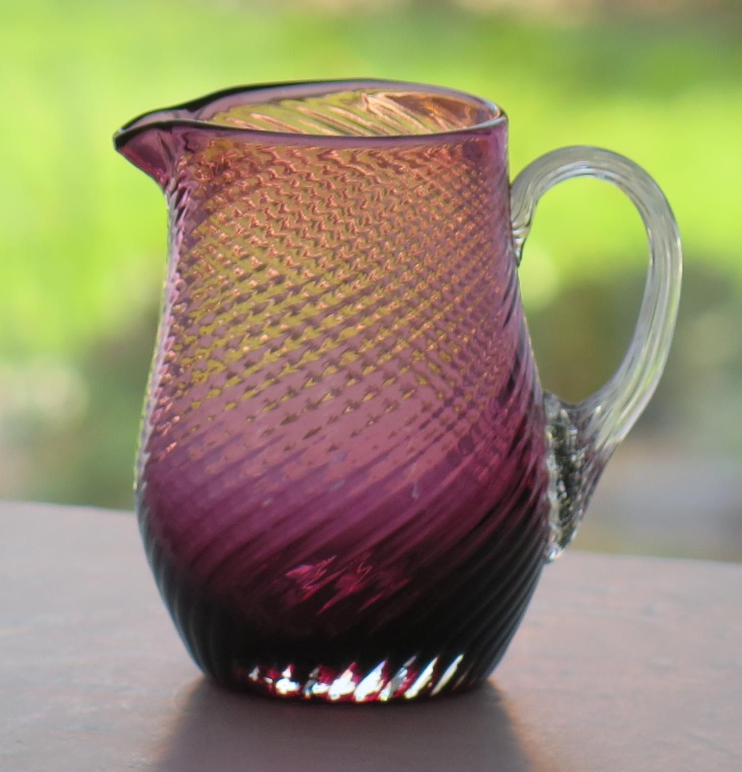Victorian Cranberry Glass Cream Jug Wrythen Moulded Detail, English Circa 1870 photo furniture