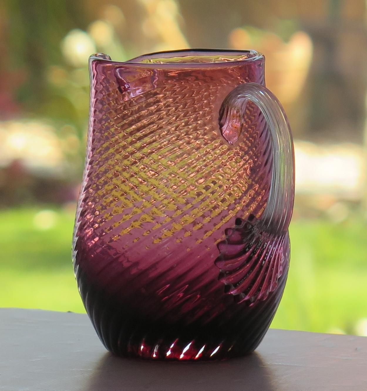 Victorian Cranberry Glass Cream Jug Wrythen Moulded Detail, English Circa 1870 photo Home Decor