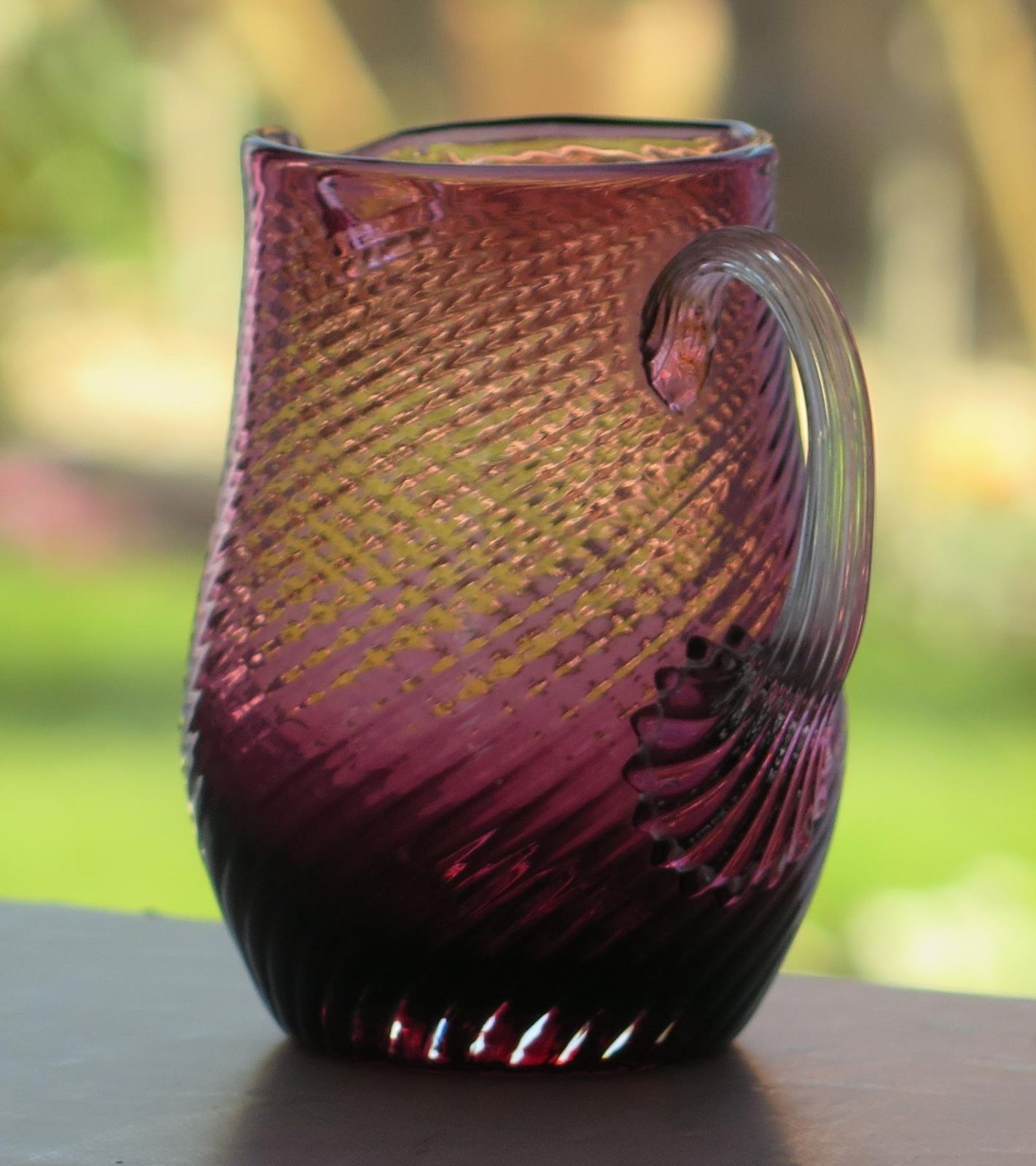 Victorian Cranberry Glass Cream Jug Wrythen Moulded Detail, English Circa 1870 photo 185.0