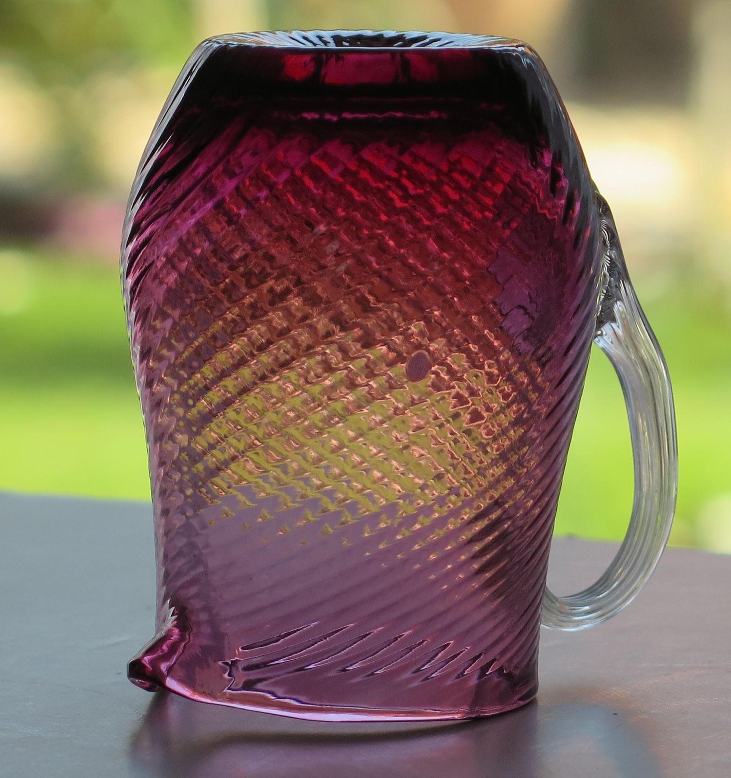 photo for sale Victorian Cranberry Glass Cream Jug Wrythen Moulded Detail, English Circa 1870