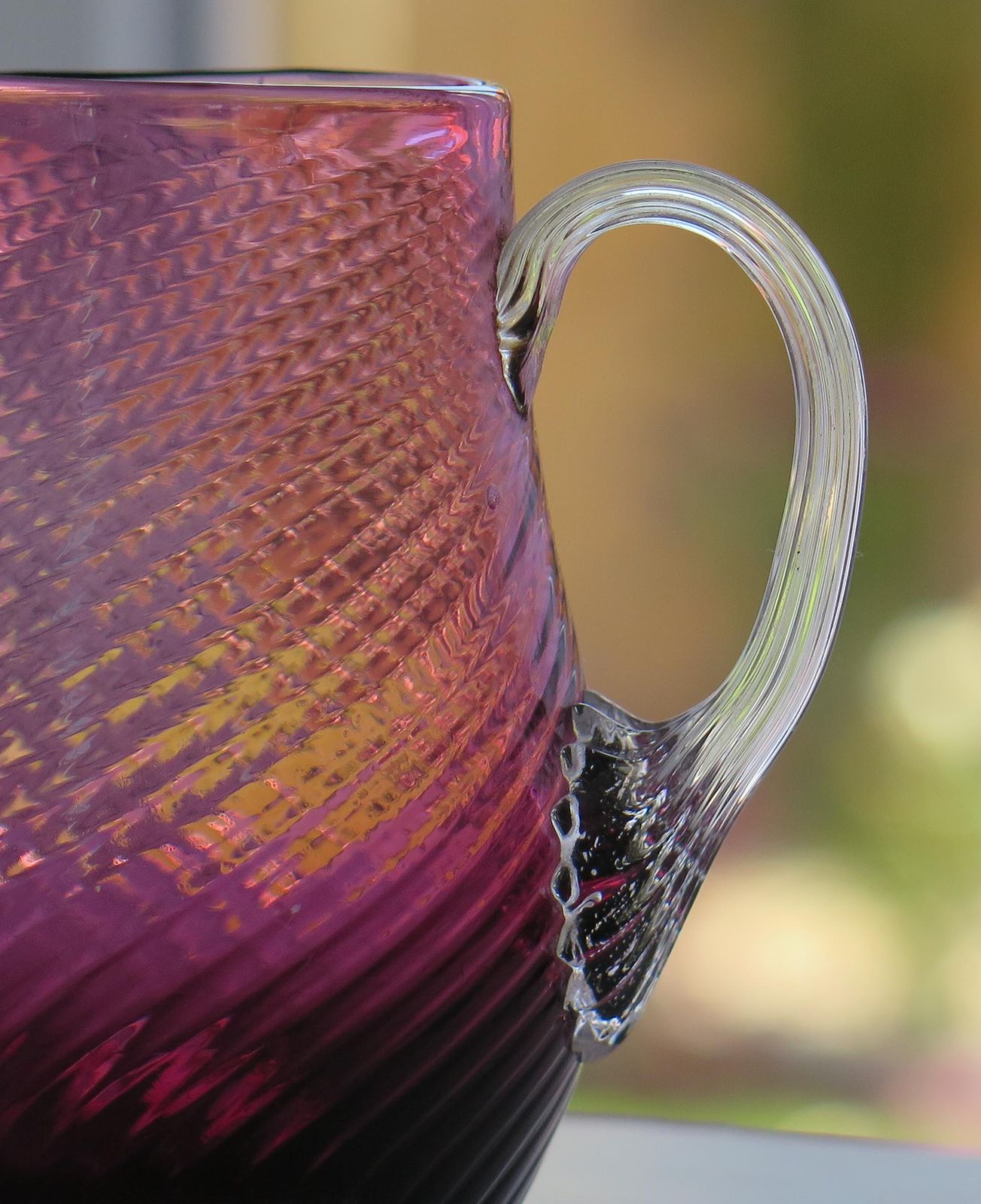 photo vinterior Victorian Cranberry Glass Cream Jug Wrythen Moulded Detail, English Circa 1870