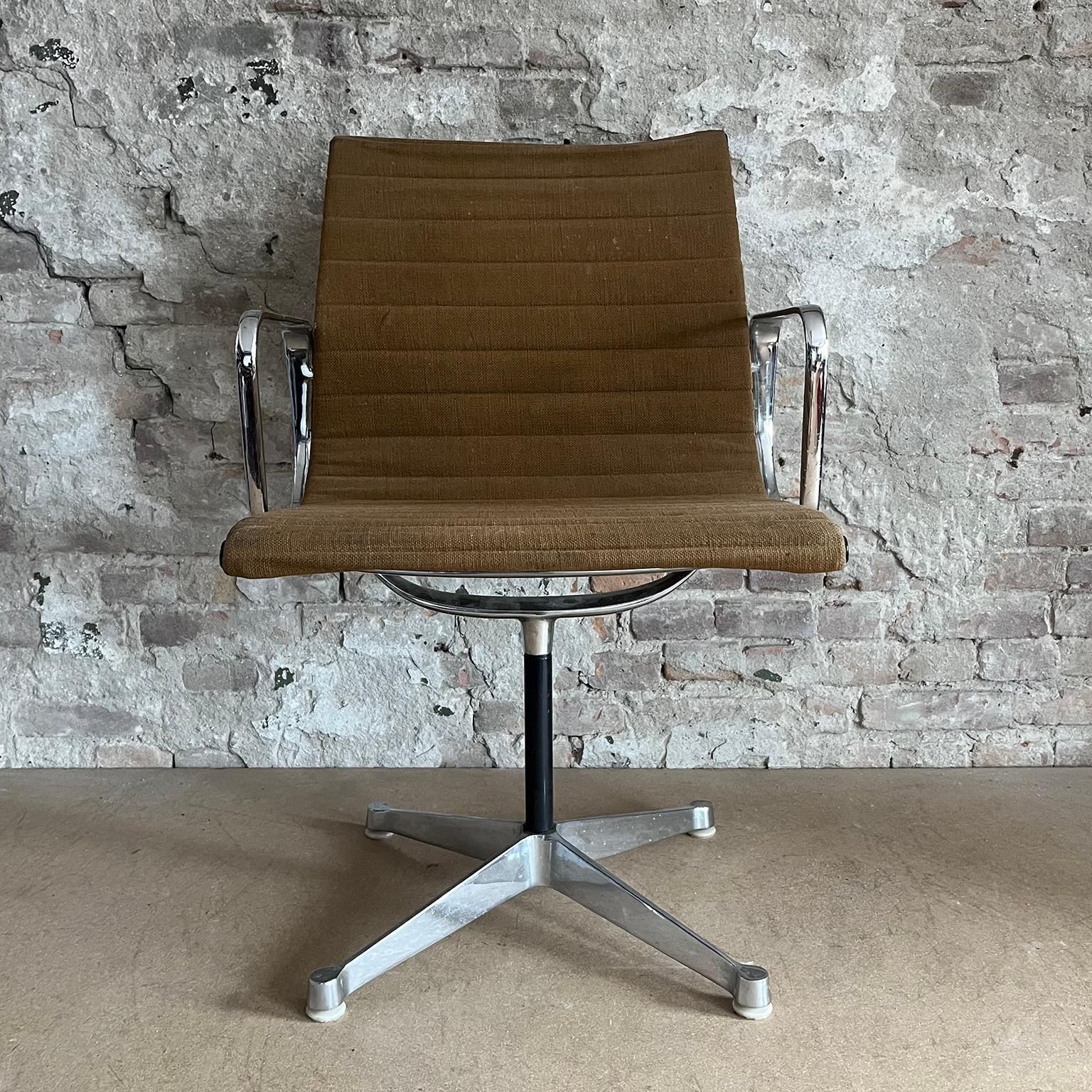 Set Of Four First Chrome Base Ea 107, Brown Hopsack Upholstery By Herman Miller photo vinterior