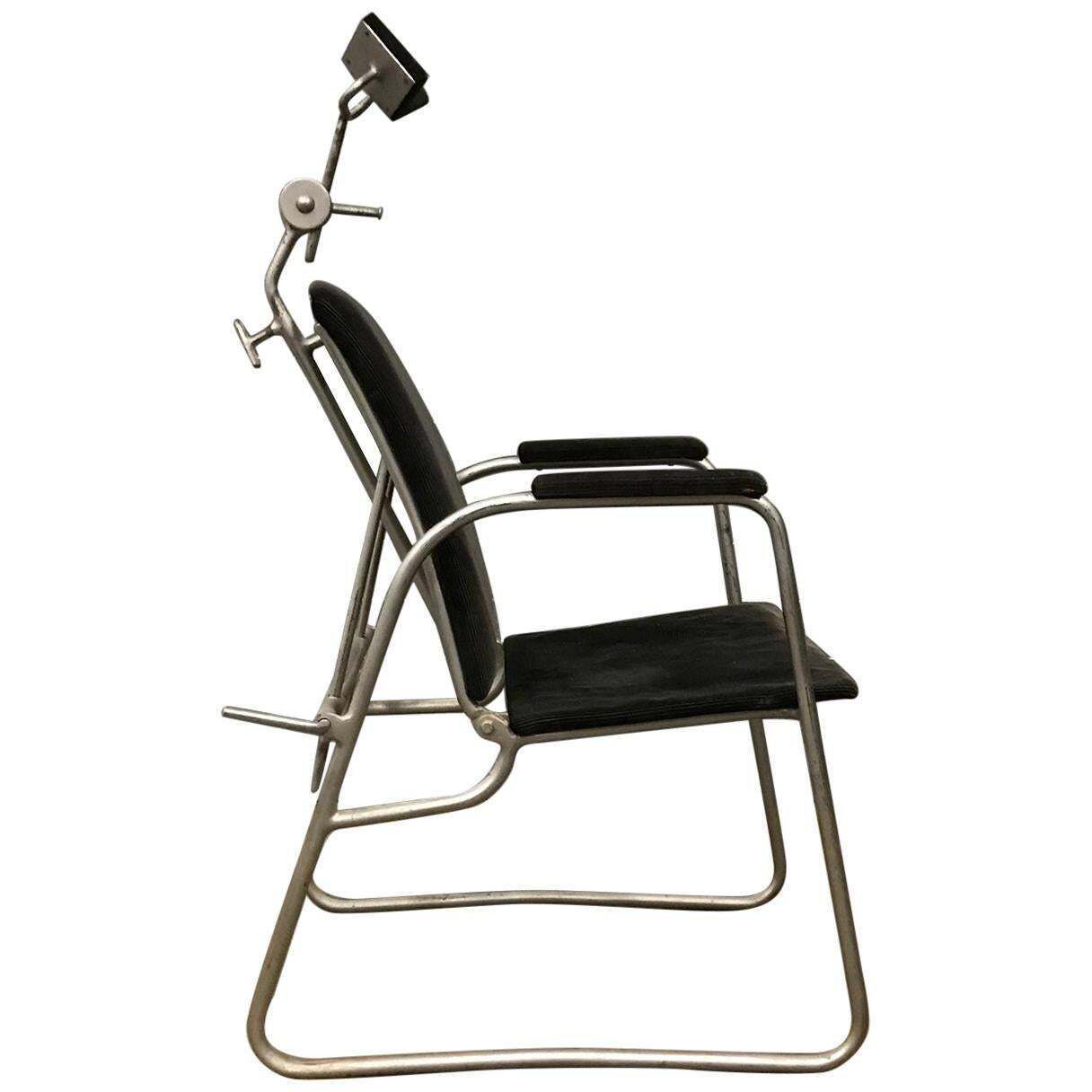 Unique Barber Chair In Black Corduroy, Circa 1960