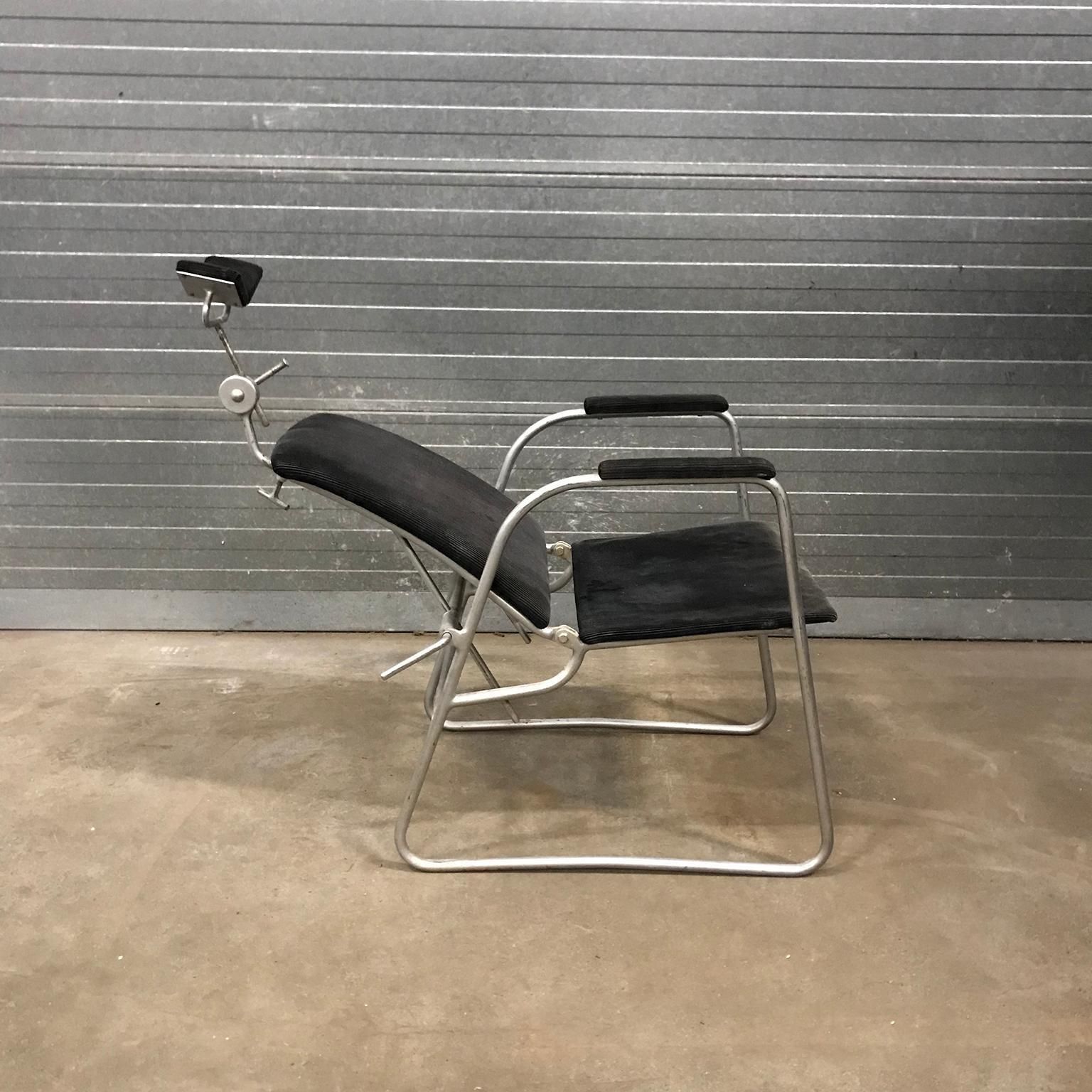 Unique Barber Chair In Black Corduroy, Circa 1960 photo for sale