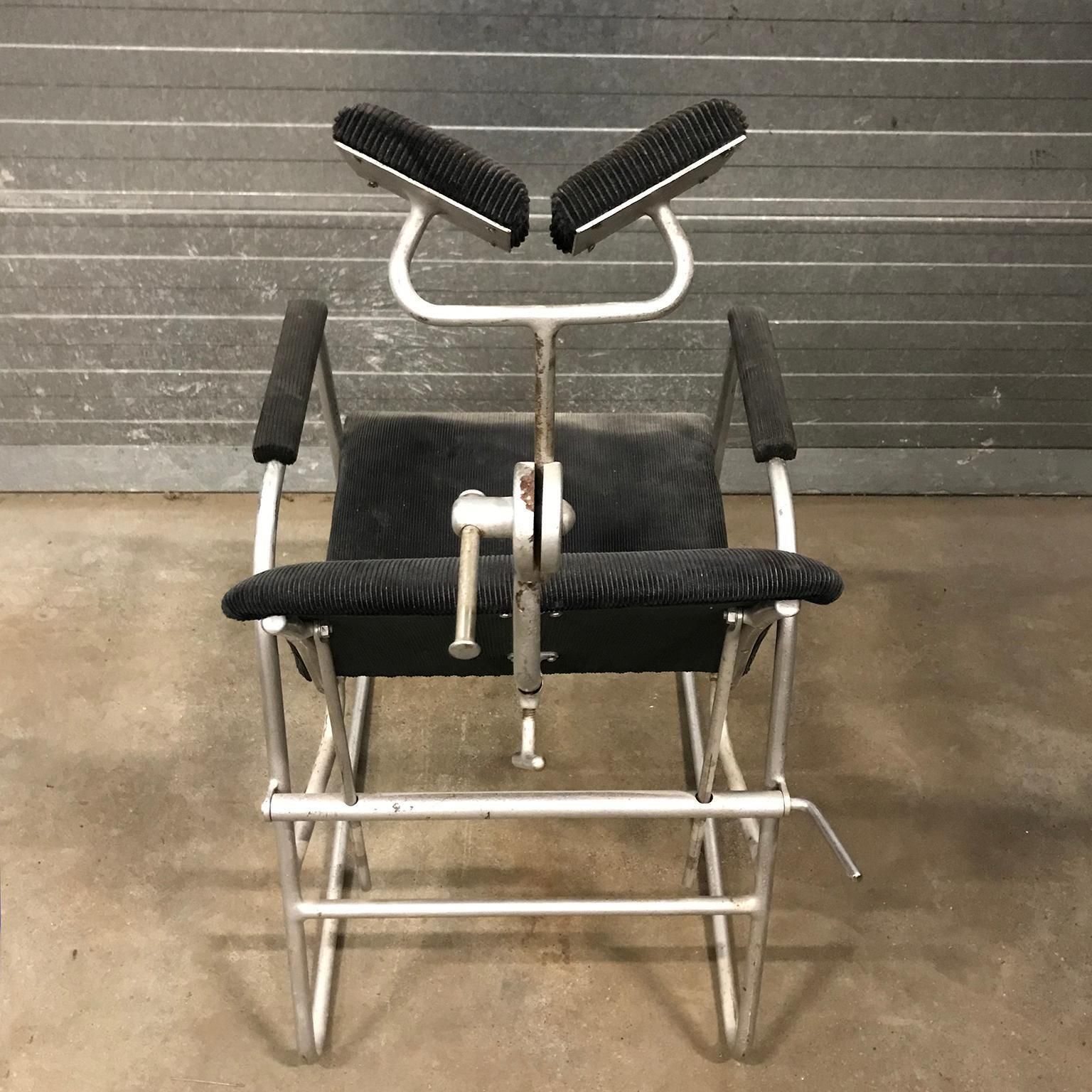 photo furniture Unique Barber Chair In Black Corduroy, Circa 1960