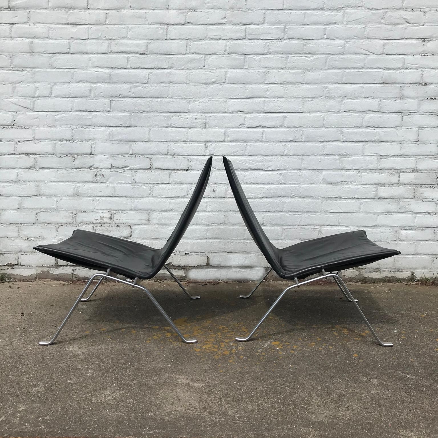 1956, Poul Kjaerholm For E. Kold Christensen, Set 2 Pk22 Lounge In Black Leather photo furniture