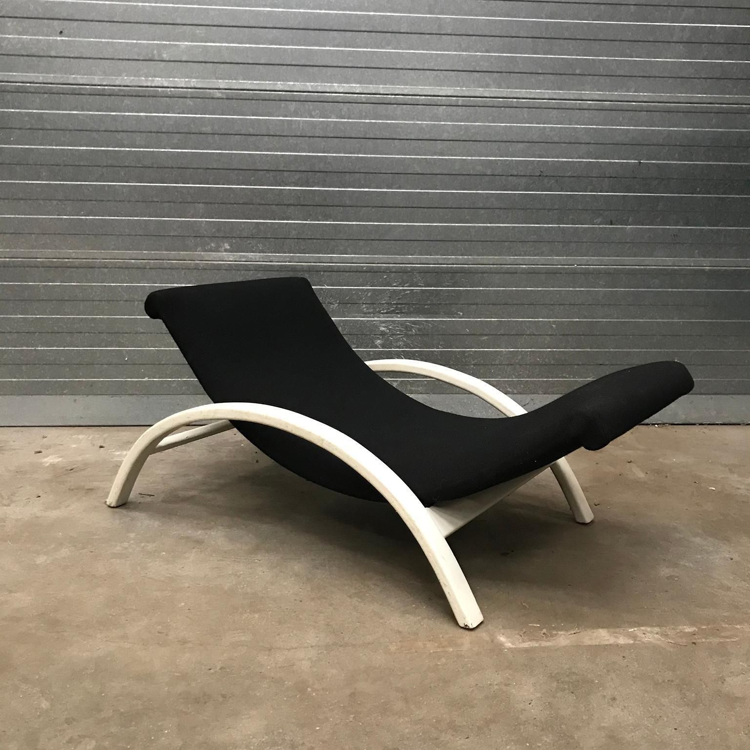 Elegant Infinitely Adjustable Easy Chair In Black Fabric & White Wood Circa 1960 photo for sale