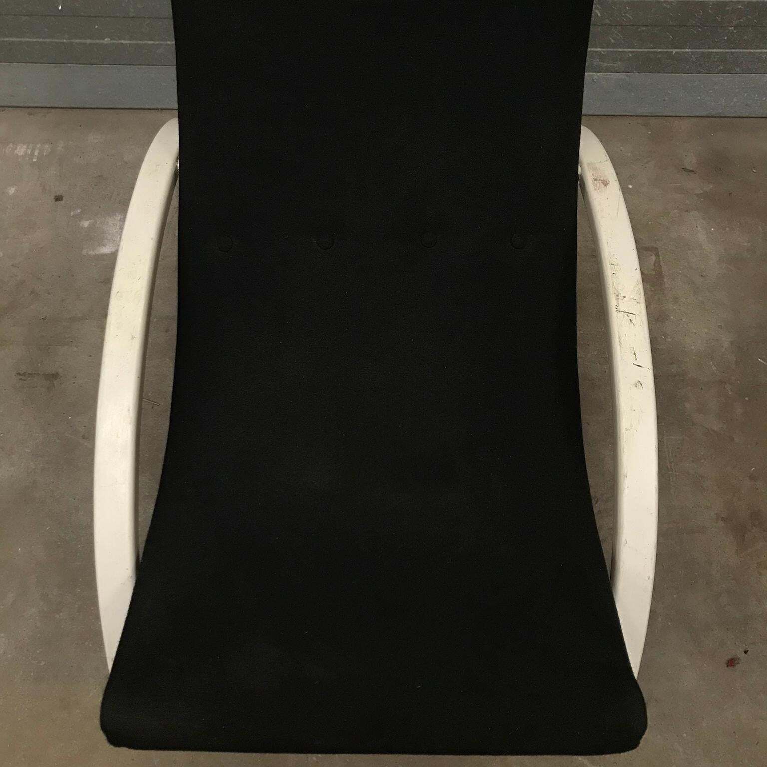 1673.0 Elegant Infinitely Adjustable Easy Chair In Black Fabric & White Wood Circa 1960 photo