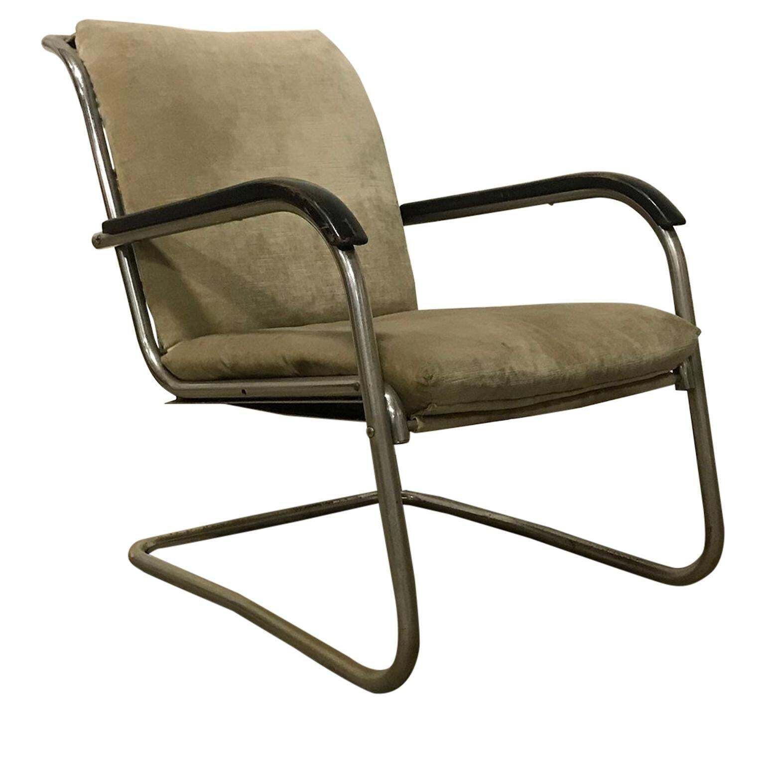 1930, Paul Schuitema Easy Chair, Fabric With Black Lacquered Wooden Armrests