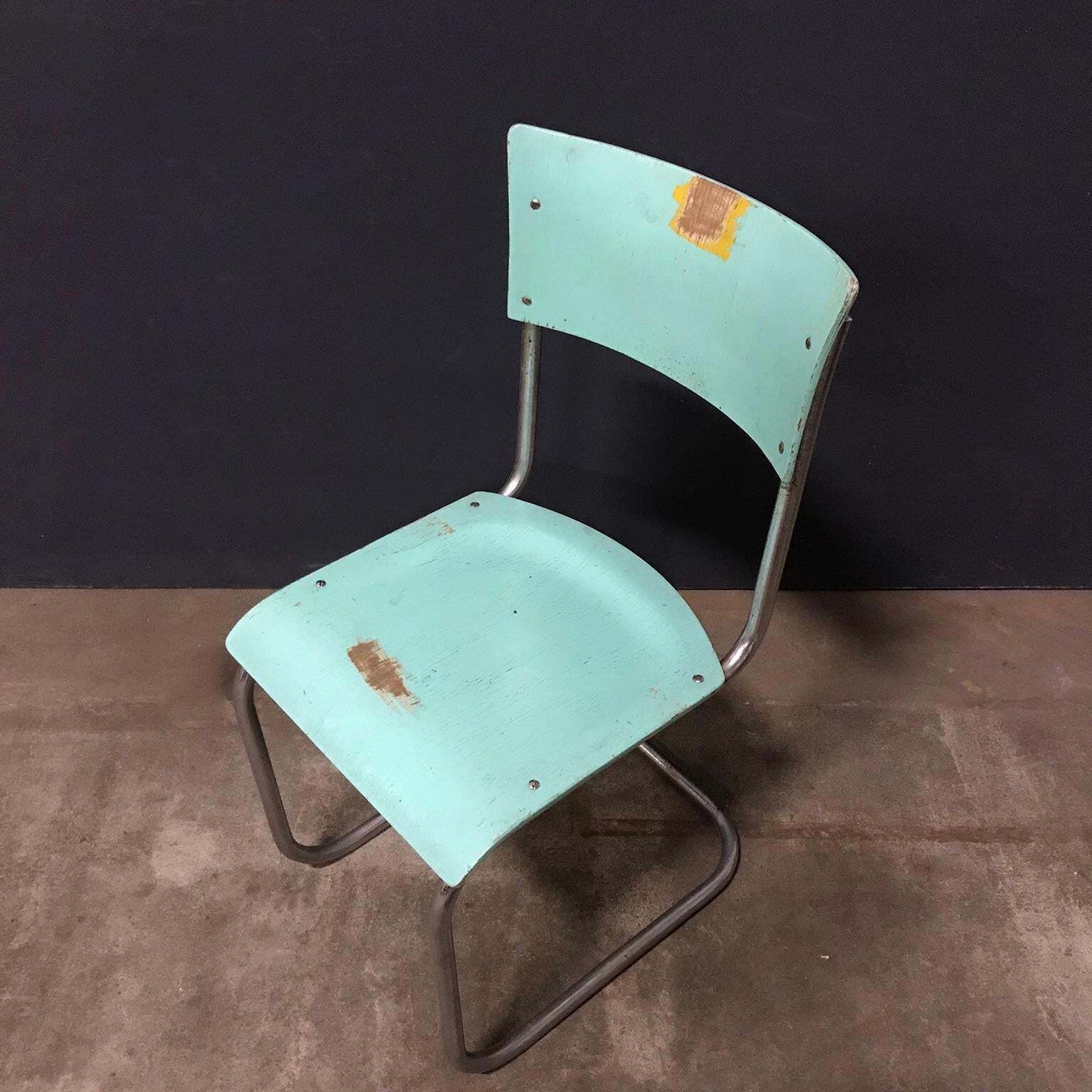 1931, Mart Stam For Thonet, Turquoise Wooden S43 photo vintage