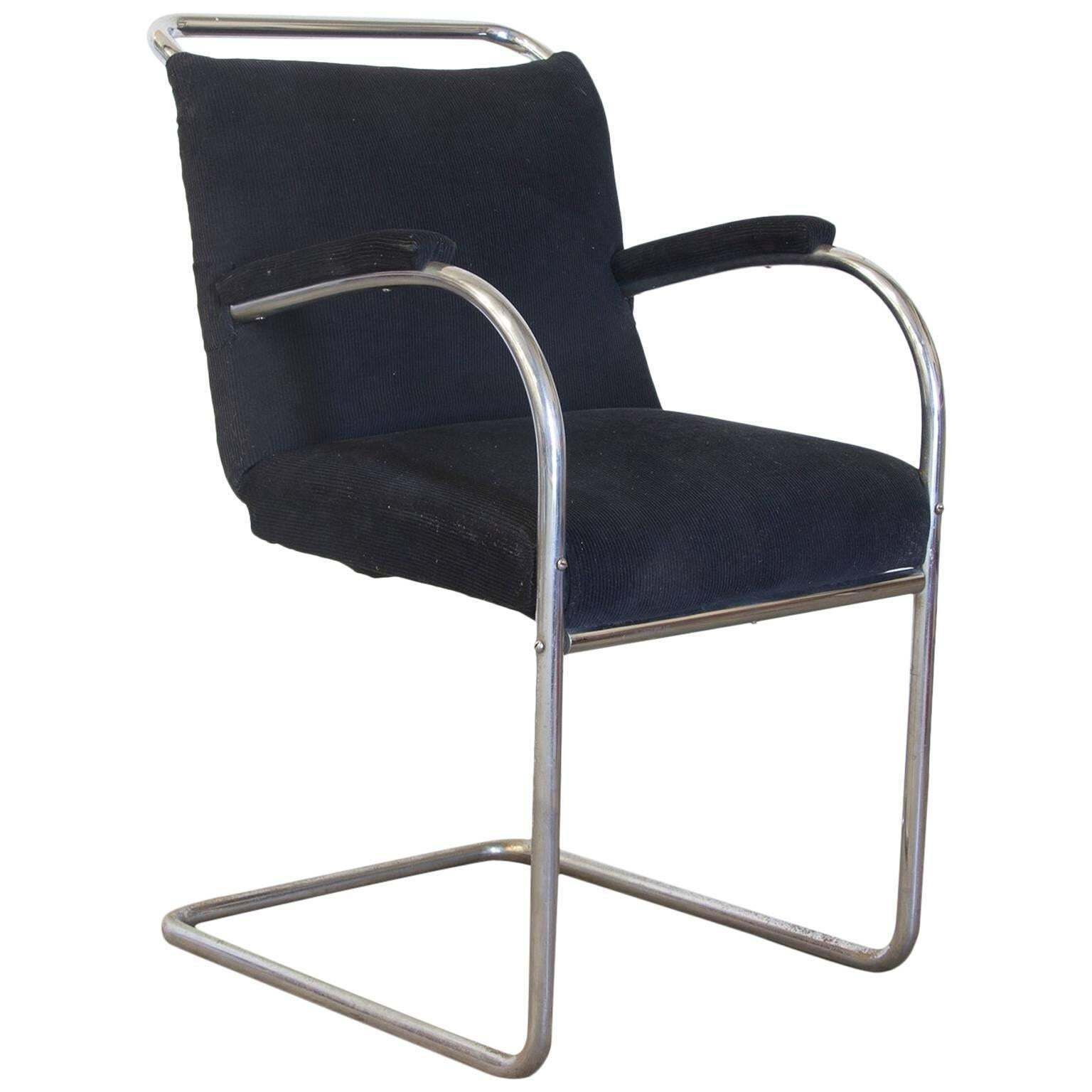 Original Early Vintage Tubular Side Chair, Black Manchester Fabric, Circa 1930