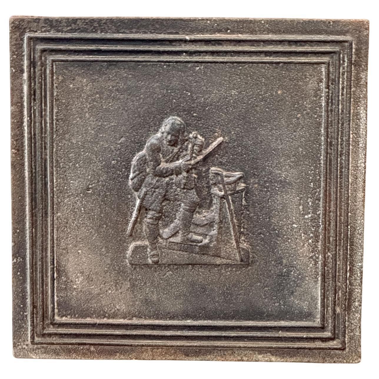 Antique French 'Street Musician' Fireback / Backsplash, 19th Century