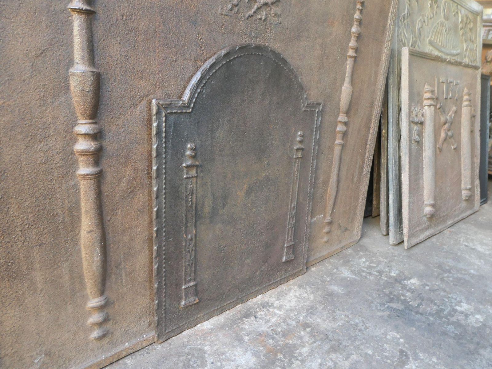 photo furniture French 'Pillars Of Freedom' Fireback / Backsplash, Early 19th Century