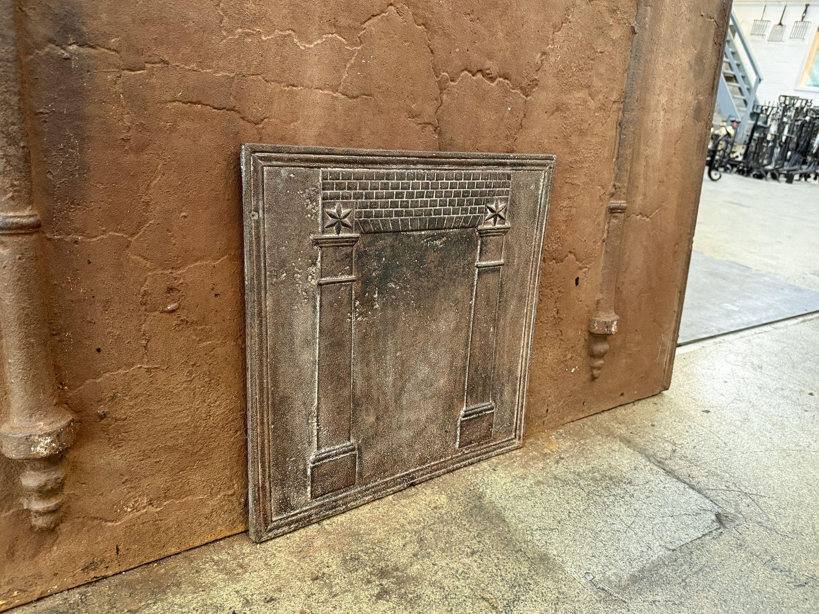 French 'Pillars Of Freedom' Fireback / Backsplash, Early 19th Century photo vintage