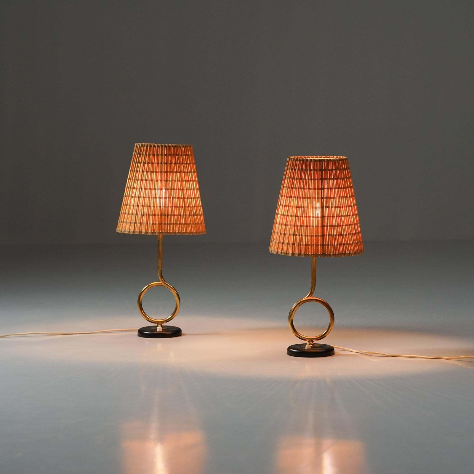 Pair Of Rare Table Lamps With Wooden Slat Shades, Valinte Oy, 1950s photo furniture