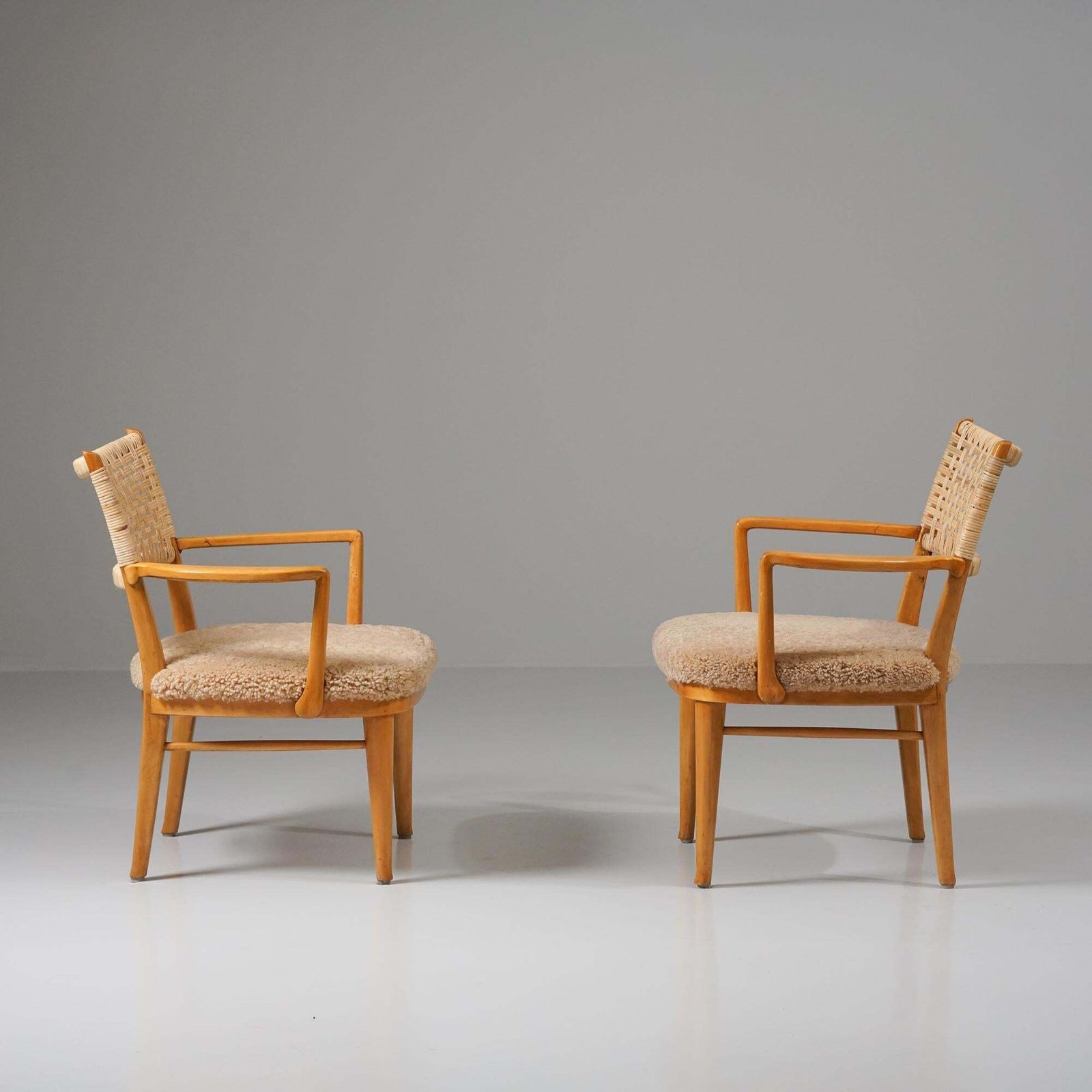 photo furniture Set Of Two Rare Chairs In Shearling And Birch, Arttu Brummer, Finland, 1940s