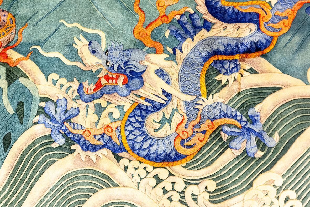 Chinese Rug By Walter Nichols In Relief Technique photo vintage