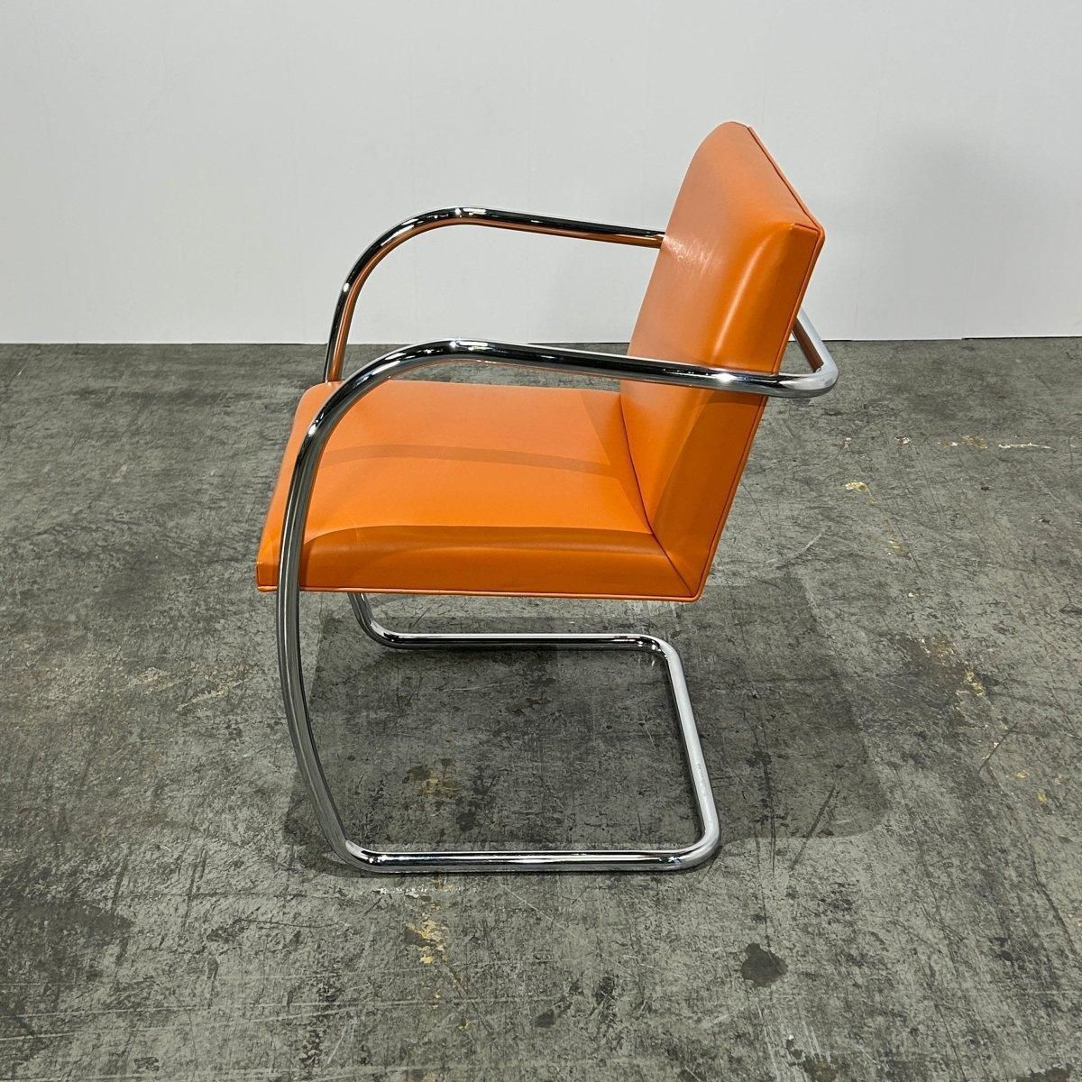 Knoll Brno Tubular Tan Orange Leather Chair By Ludwig Mies Van Der Rohe, Set (6) photo vinterior