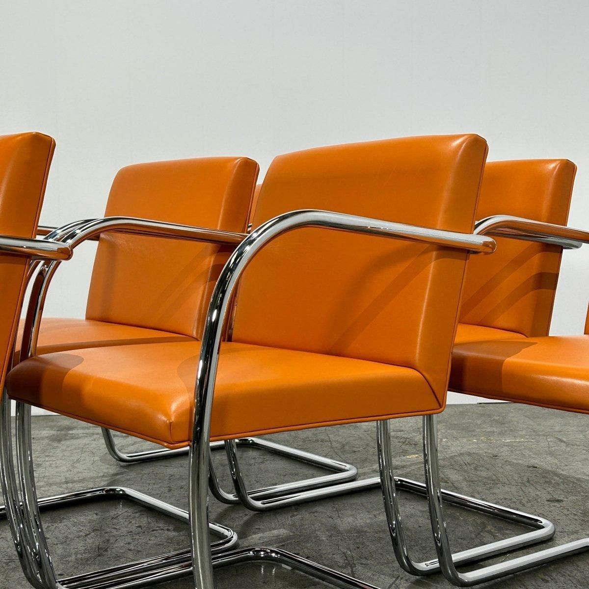 photo for sale Knoll Brno Tubular Tan Orange Leather Chair By Ludwig Mies Van Der Rohe, Set (6)