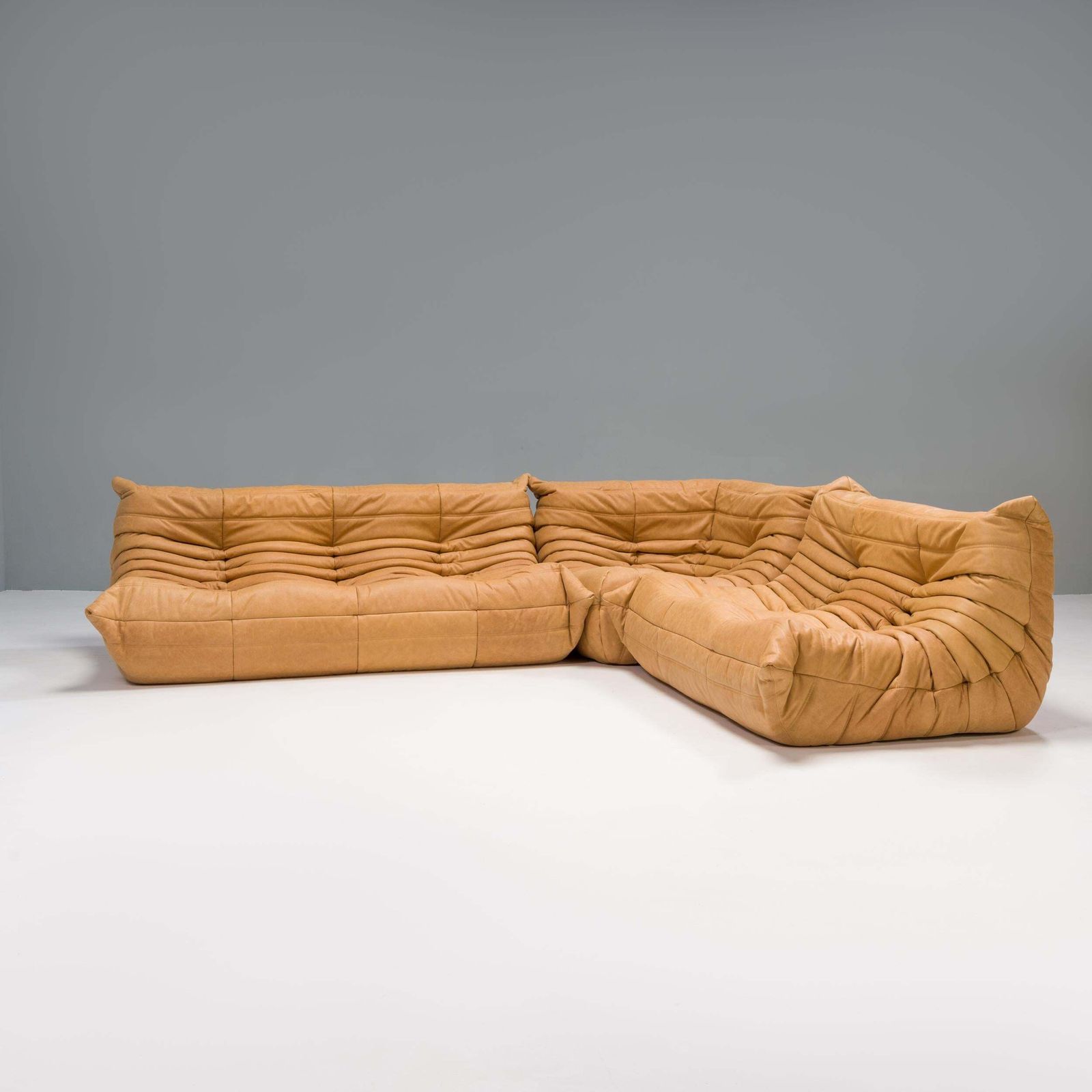 Ligne Roset By Michel Ducaroy Camel Brown Leather Togo, Set Of Three photo furniture