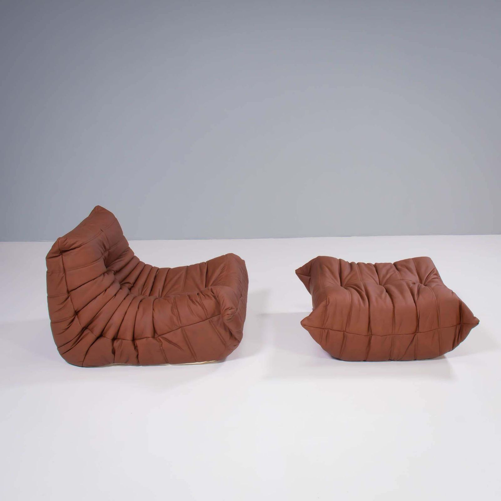 photo buy Ligne Roset By Michel Ducaroy Brown Leather Togo, Set Of Two