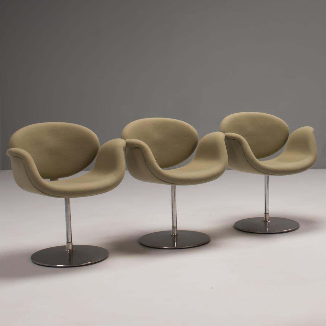 Artifort By Pierre Paulin Green Fabric Little Tulip Swivel Chairs, Set Of Three photo furniture