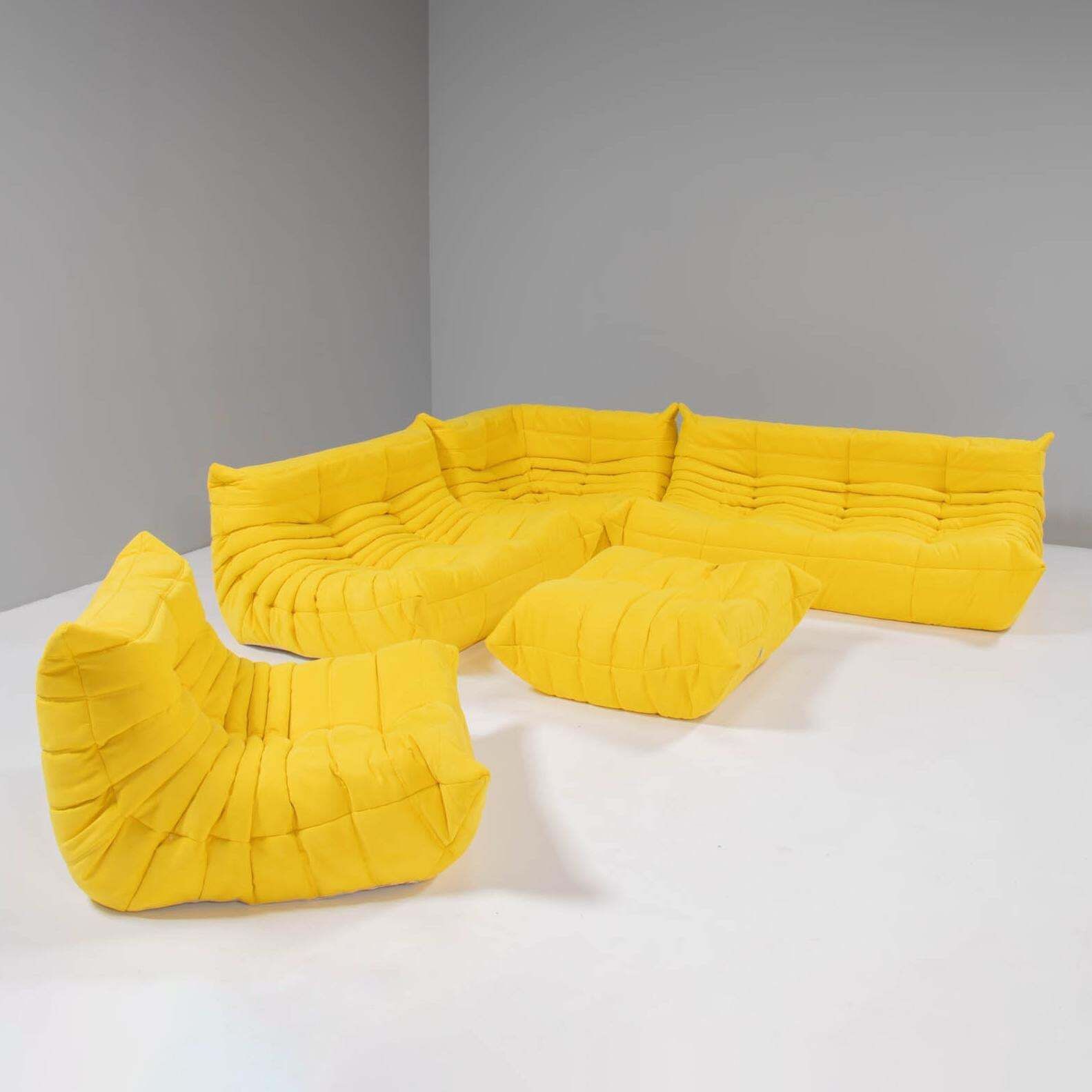 Furniture Ligne Roset By Michel Ducaroy Togo Yellow Sofa And Footstool, Set Of Five photo